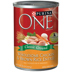Purina ONE poulet et riz brun – croquettes pour chien adulte, texture croustillante et goût apprécié.
