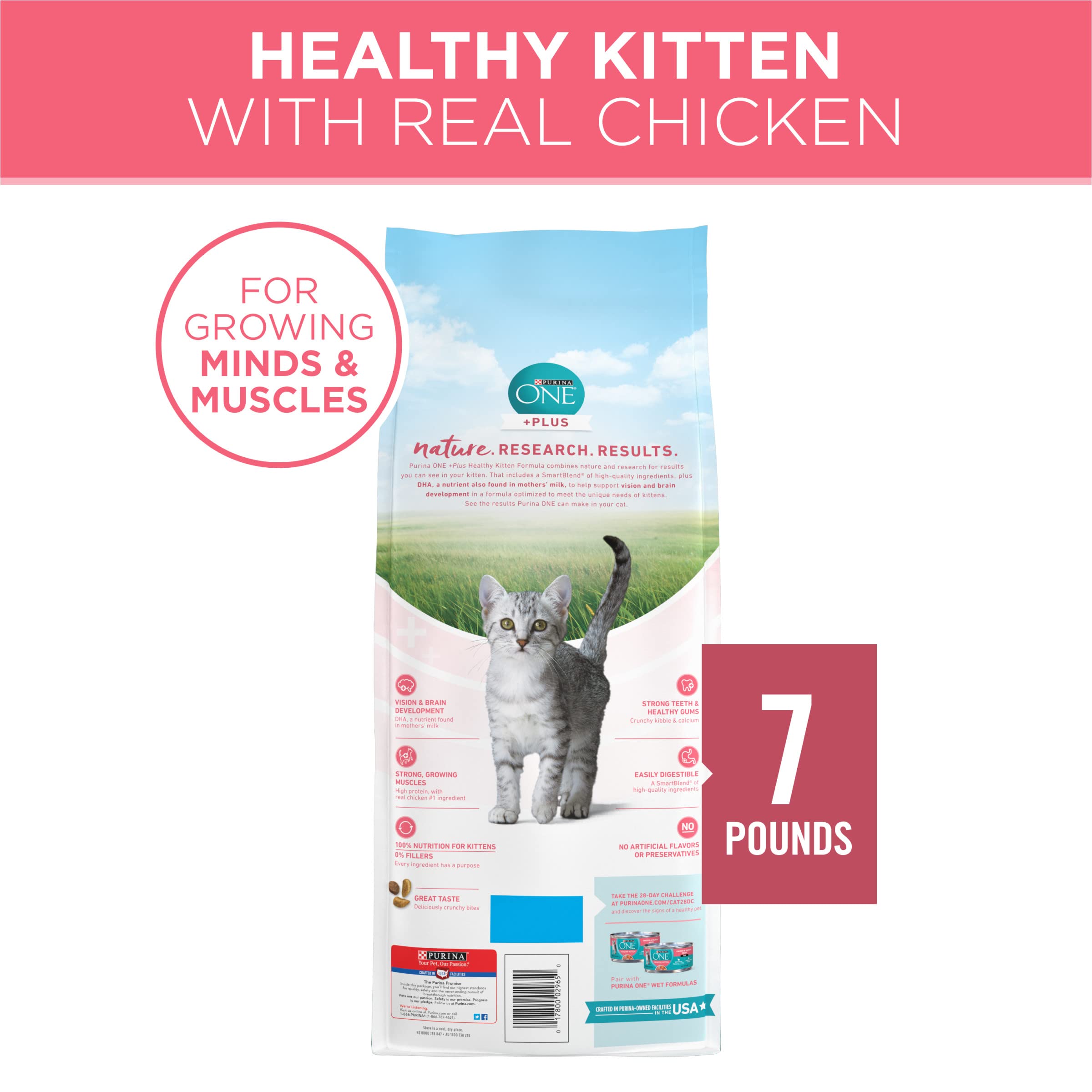Purina ONE vitamines et minéraux assurant une nutrition complète chaton.