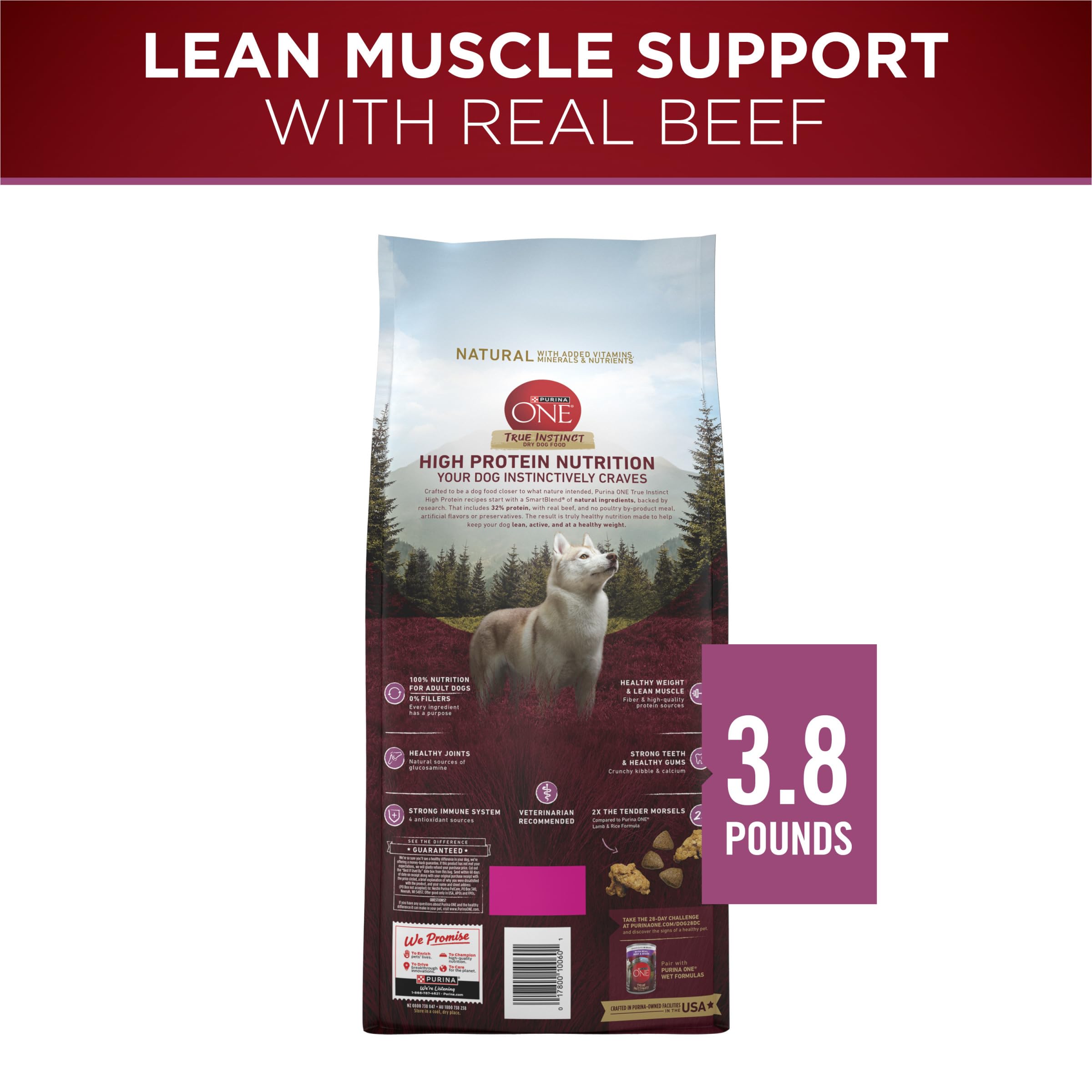 Purina ONE Vrai Instinct Chien – Sac de 3,8 lb pratique pour les repas réguliers.