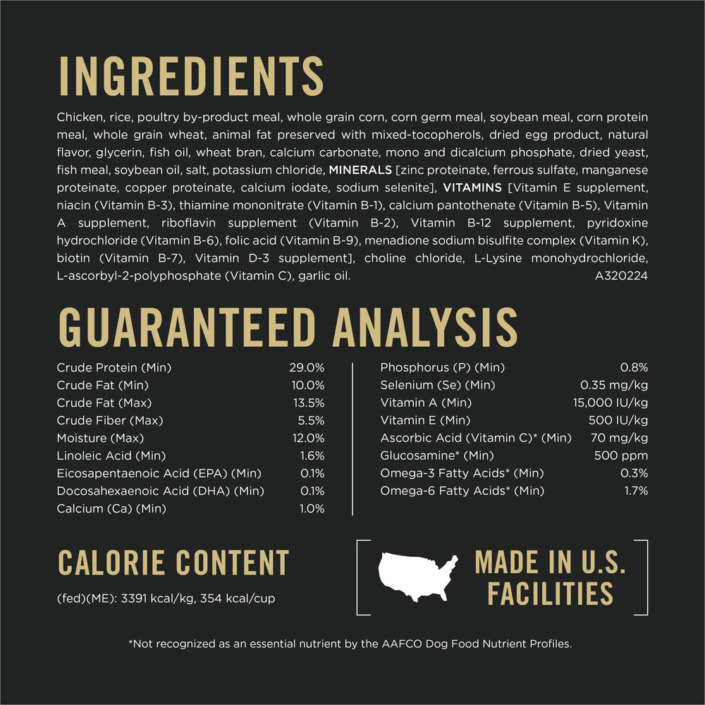 Purina Pro Plan Adulte 7 Plus, glucosamine-epa, articulations soutenues possible.