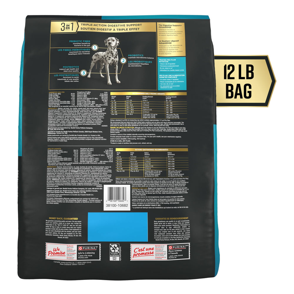 Purina Pro Plan AdvantEDGE premier ingrédient saumon croquettes adulte: favorise digestion et goût.