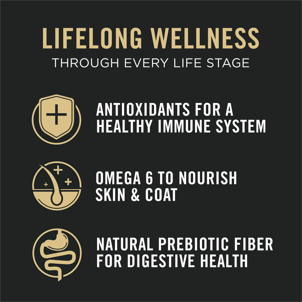 Purina Pro Plan All Life Stages fibres prébiotiques soutenant la digestion.