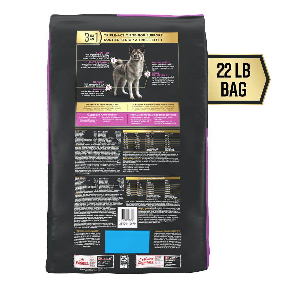 Croquettes Purina Pro Plan AdvantEDGE au poulet et riz, goût apprécié et digestion facilitée.