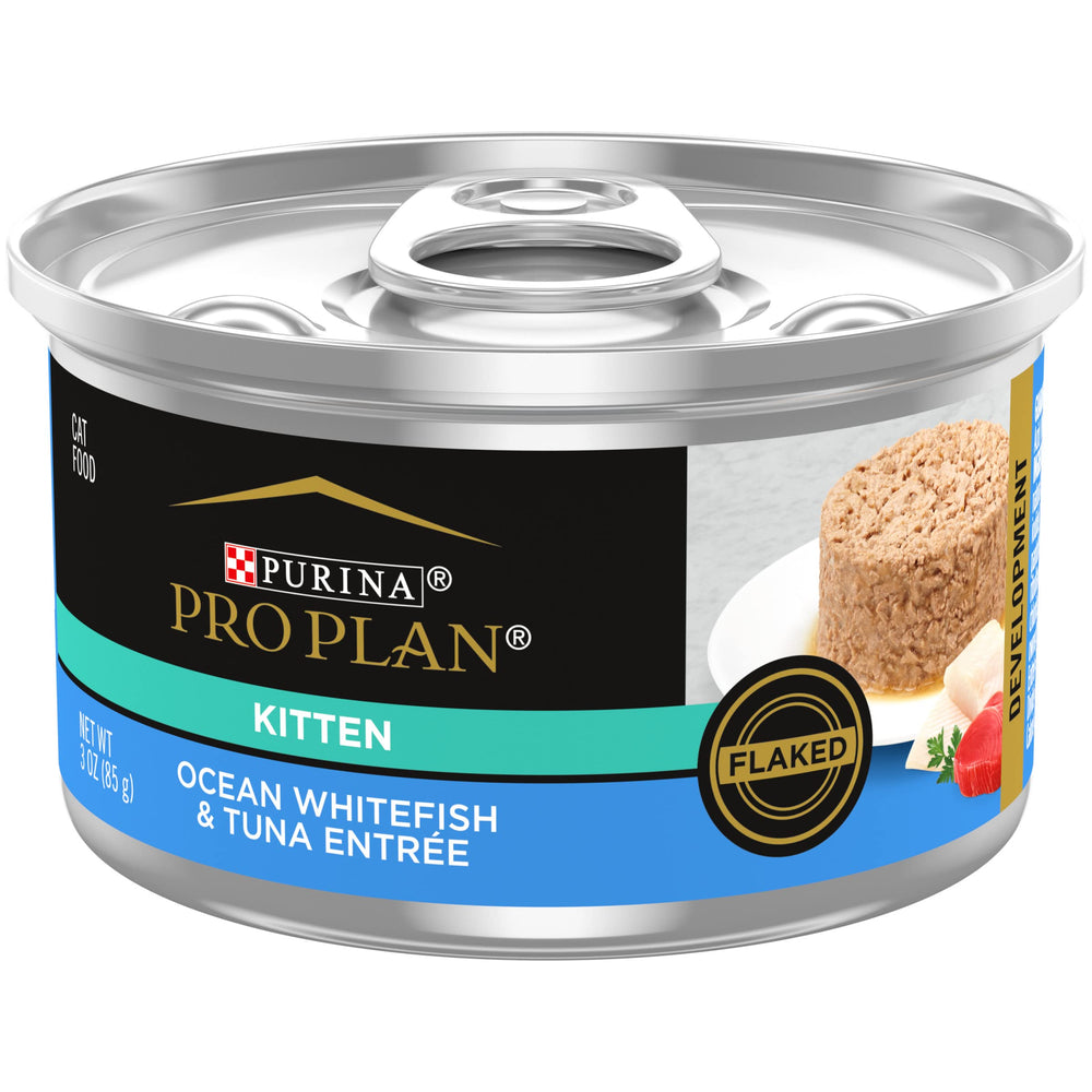 Purina Pro Plan Chaton alimentaire humide en boîte, flocons marins; appétence élevée et digestibilité renforcée.