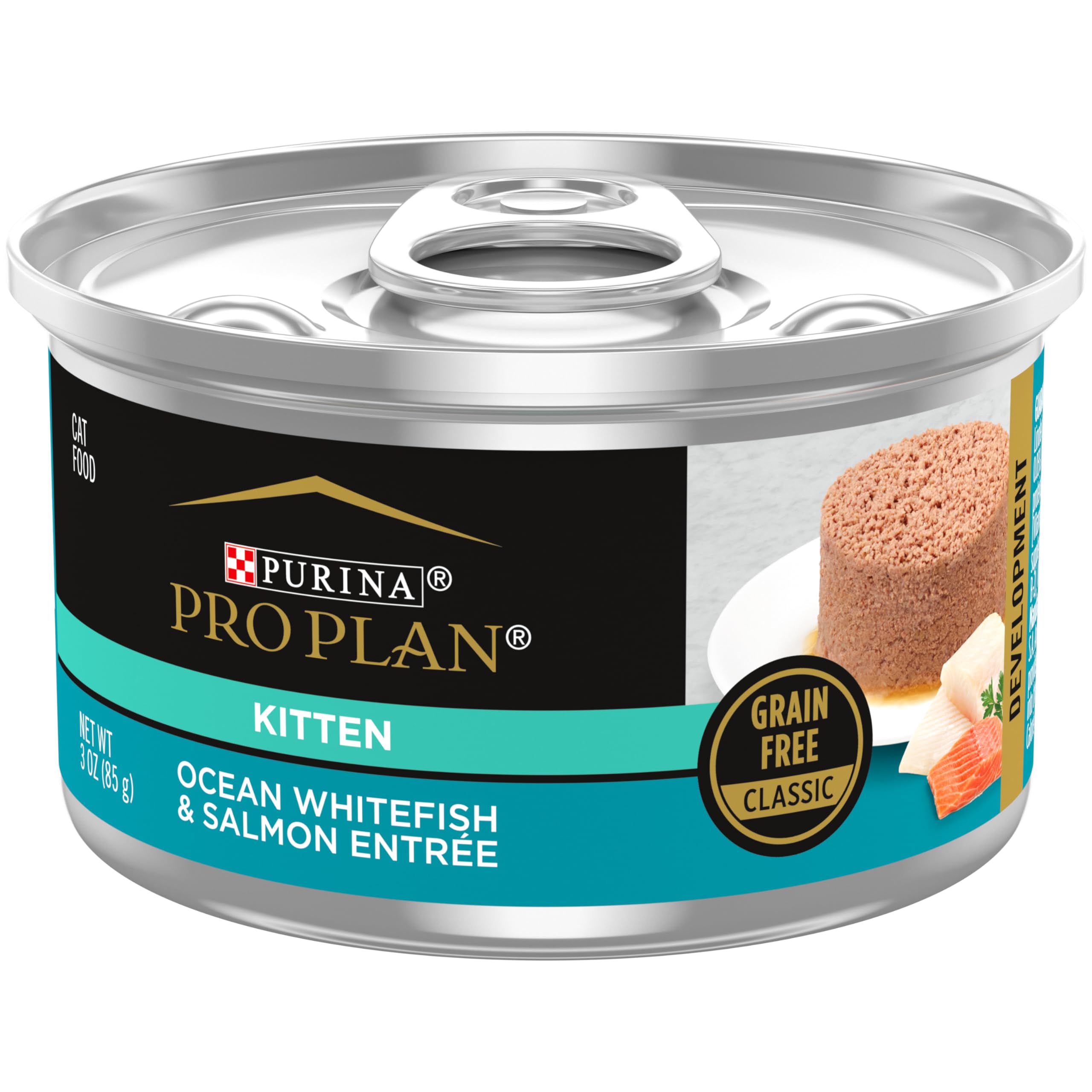Purina Pro Plan Chaton Pâté Poisson blanc et saumon, boîtes 3 oz pour soutenir le développement