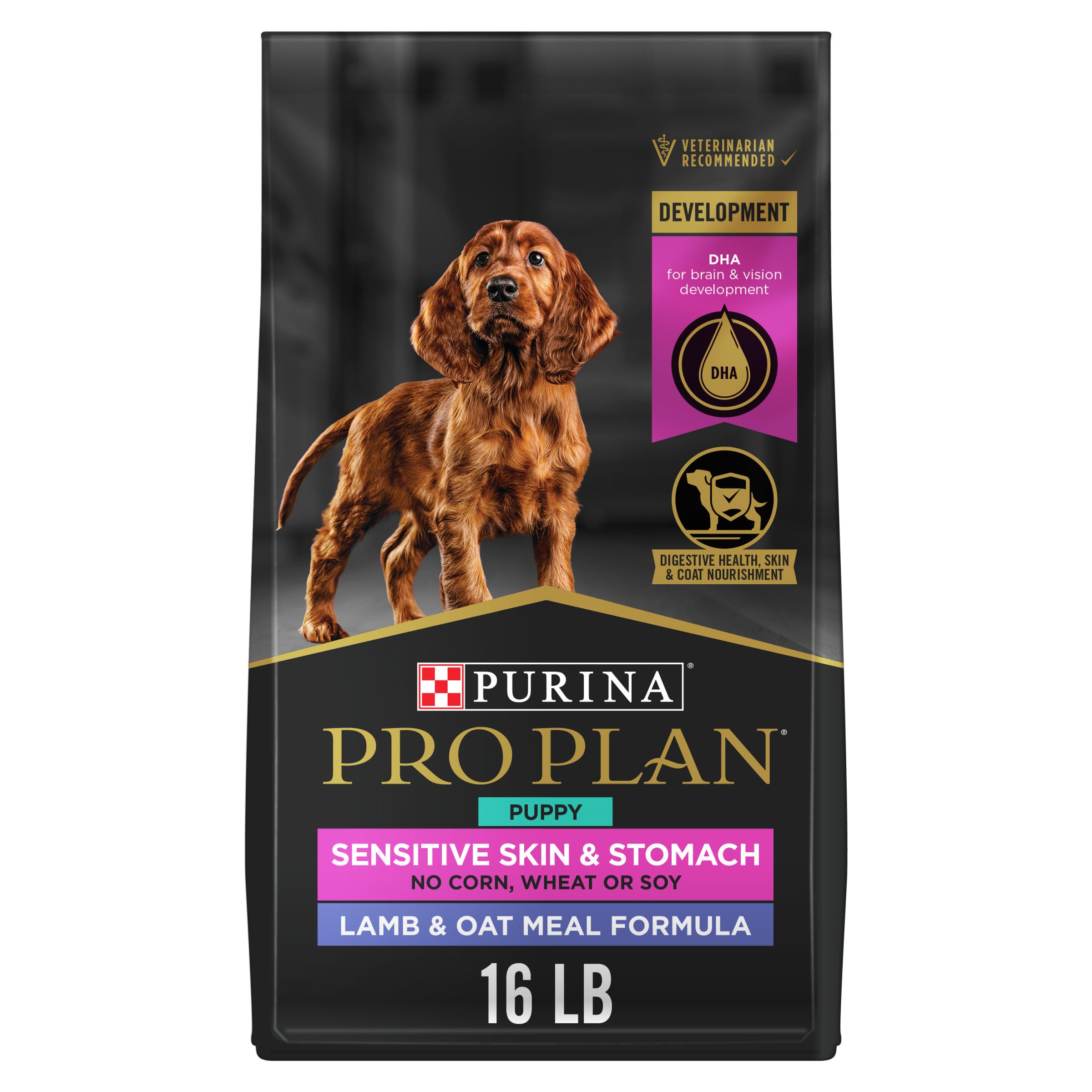 Purina Pro Plan chiot croquettes agneau et avoine, texture croquante et appétente.
