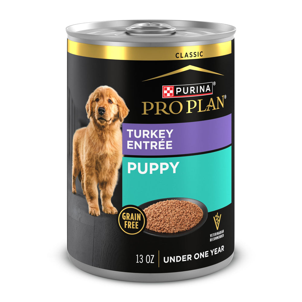 Purina Pro Plan chiot entree dinde boite 13oz pack12 soutien croissance et muscles maigres.