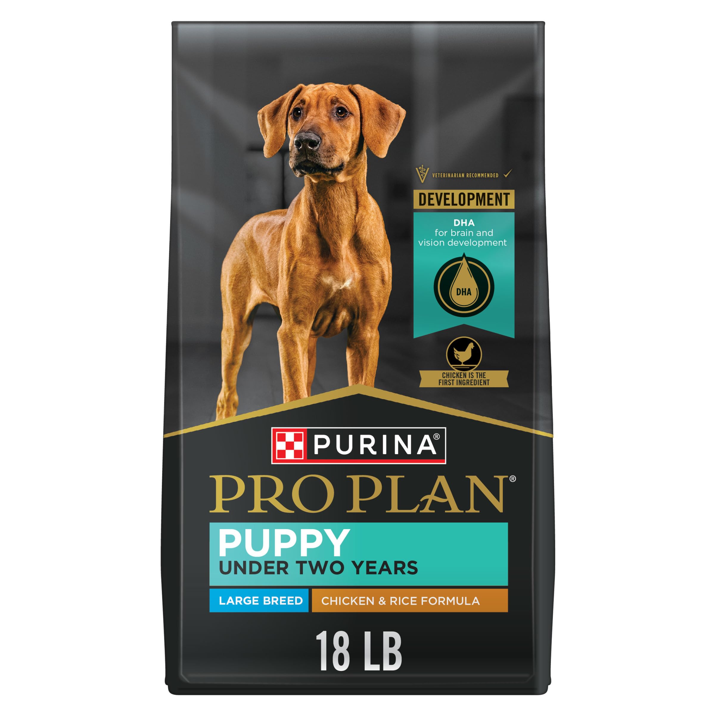 Purina Pro Plan chiot grande race : sac croquettes poulet et riz pour démarrage équilibré.