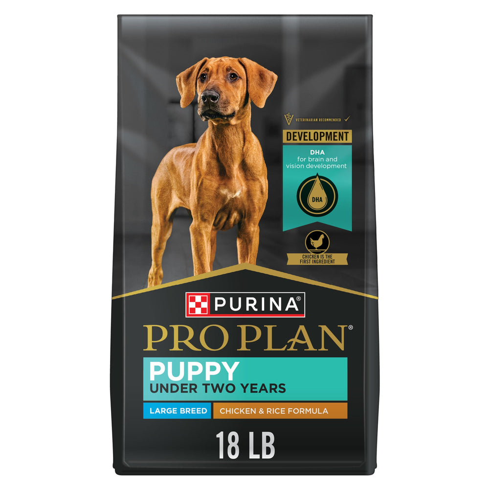 Purina Pro Plan chiot grande race : sac croquettes poulet et riz pour démarrage équilibré.