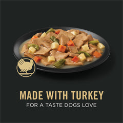 Purina Pro Plan Essentiels Complets Dinde et Legumes Entree en sauce, texture tendre.