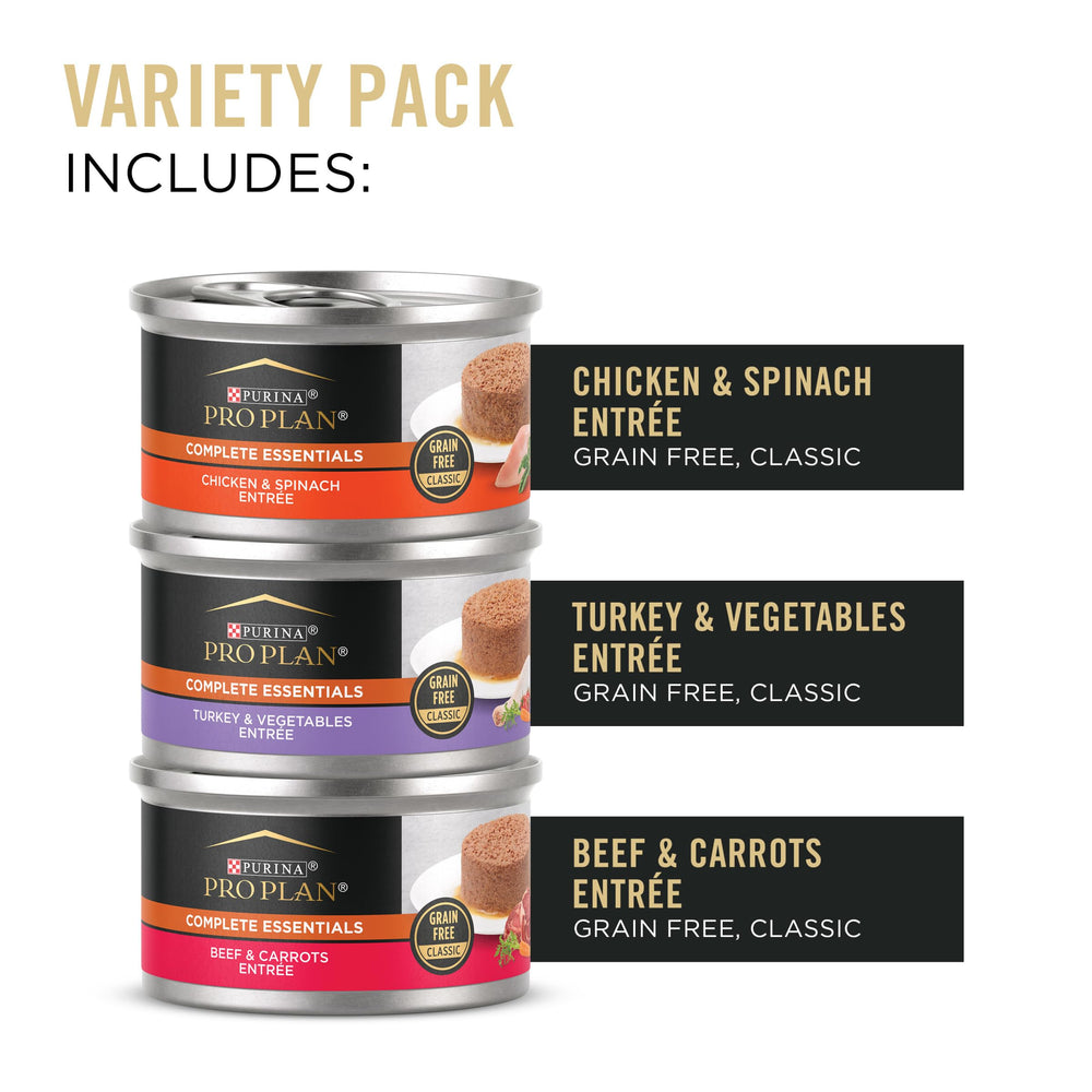 Pâté poulet Purina Pro Plan Complete Essentials, texture humide appétissante.