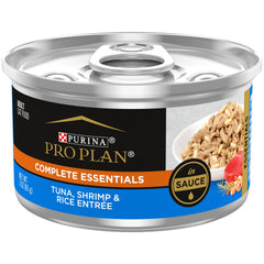 Purina Pro Plan Complete Essentials thon-crevettes-riz en sauce, boîte 3onces, repas équilibré.