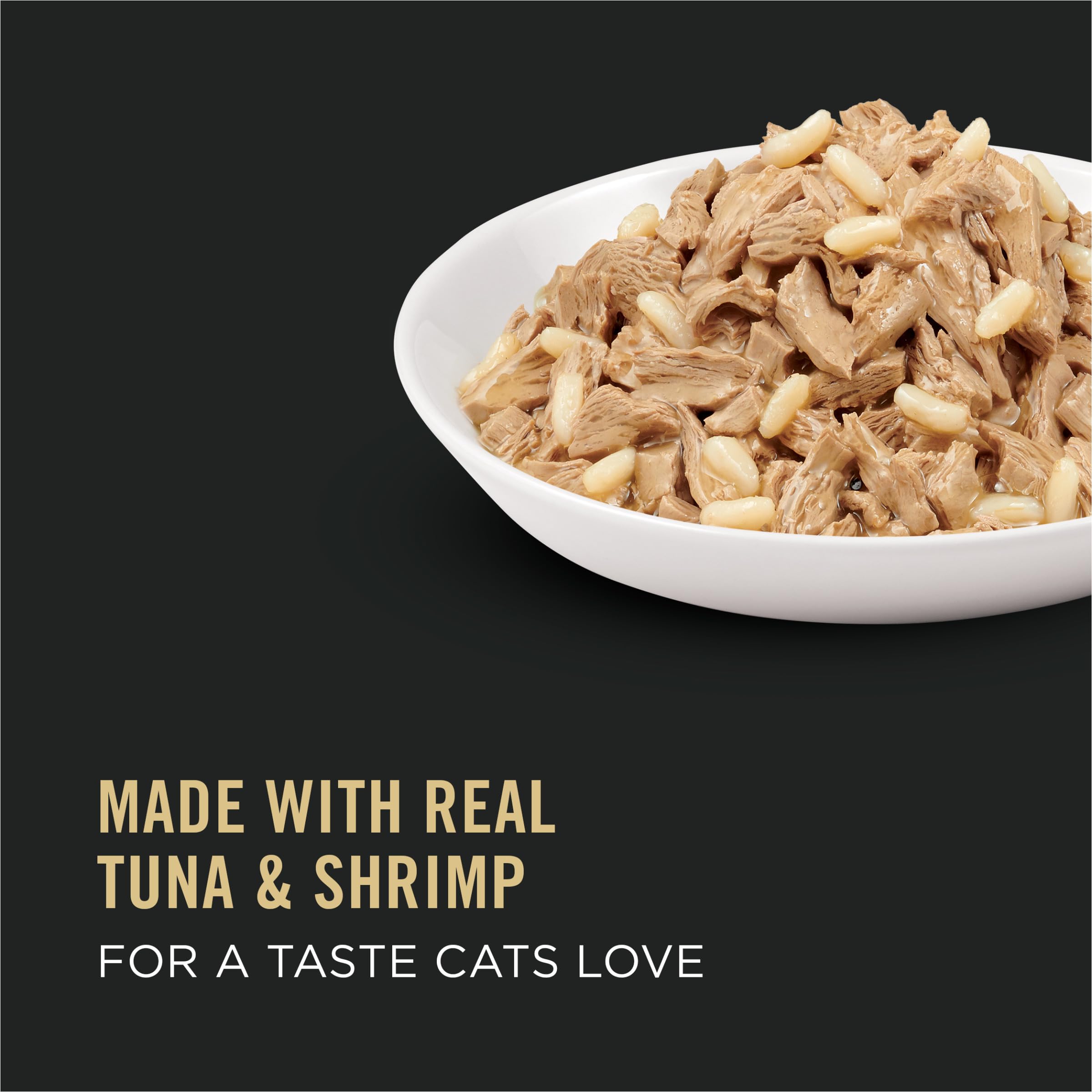 Purina Pro Plan Complete Essentials thon-crevettes-riz en sauce, texture appétente couvrant le palais.