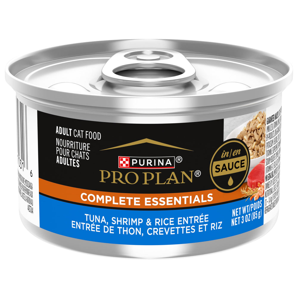 Purina Pro Plan Complete Essentials thon-crevettes-riz en sauce, sauce riche et hydratante.