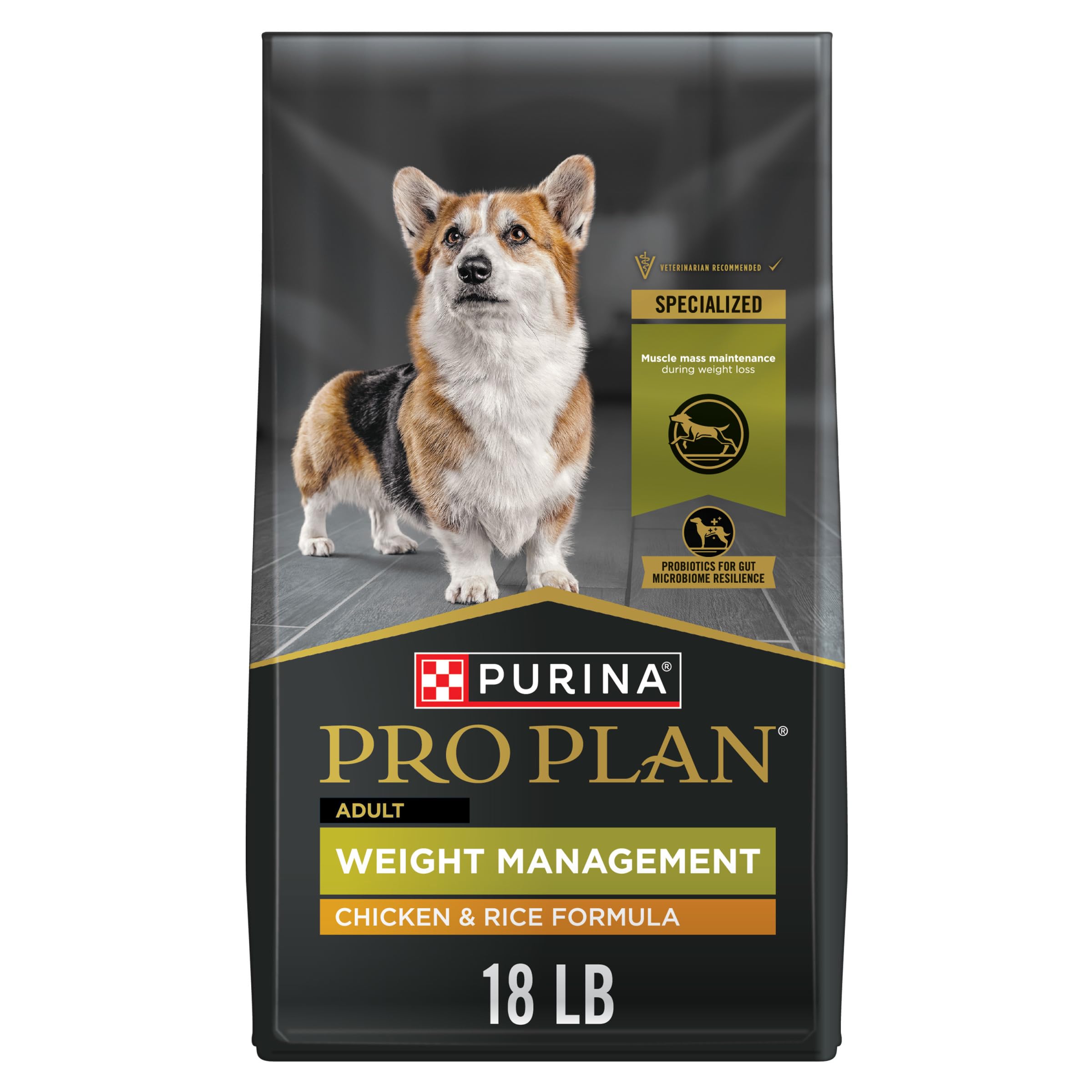 Purina Pro Plan croquettes poulet et riz en sac 18 lb pour le contrôle du poids.