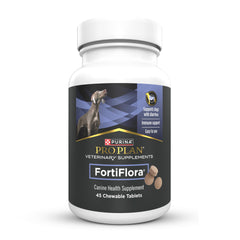 Purina FortiFlora: boîte de 45 comprimés pour le soutien intestinal des chiens.
