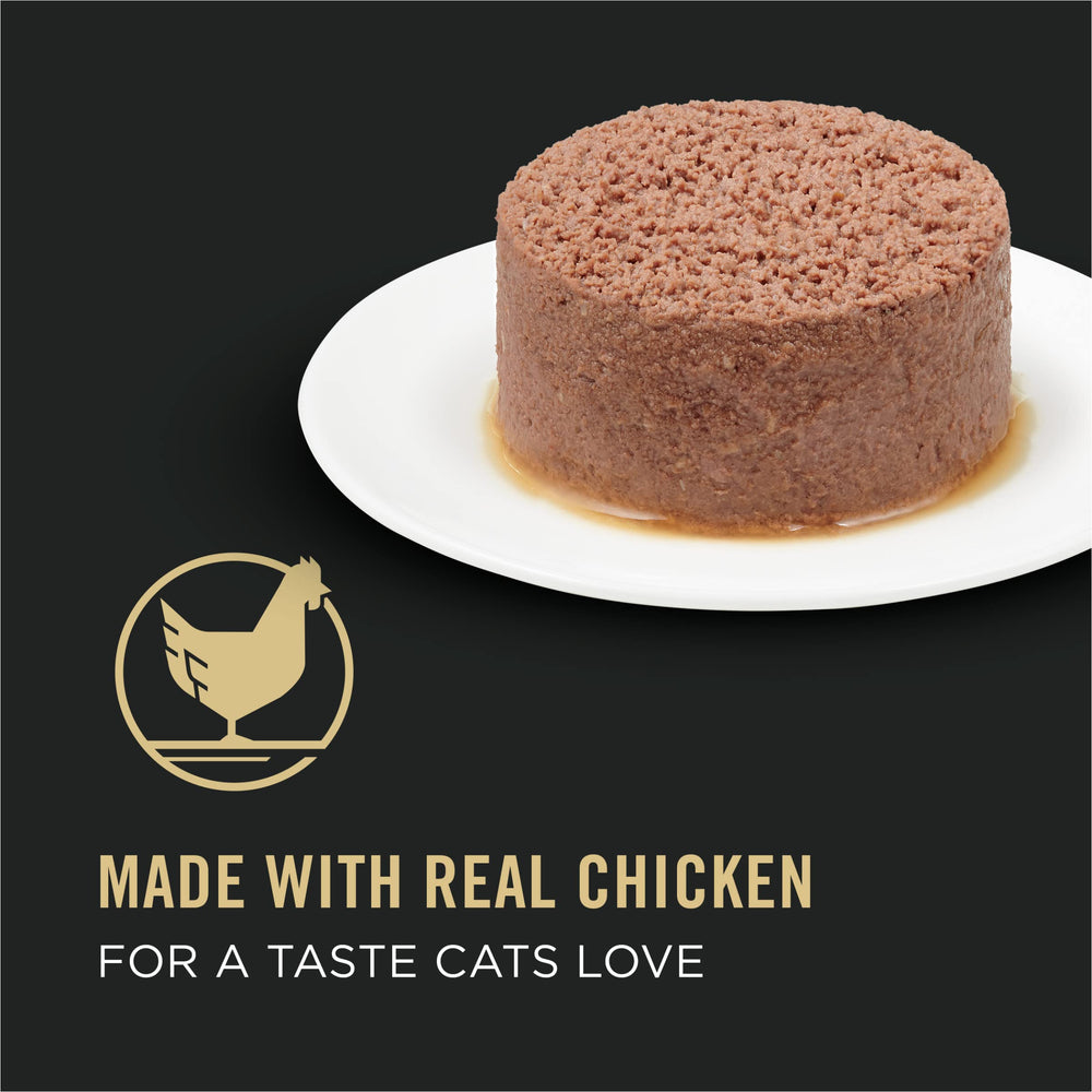 Purina Pro Plan pate sans grains au poulet pour chats sensibles.