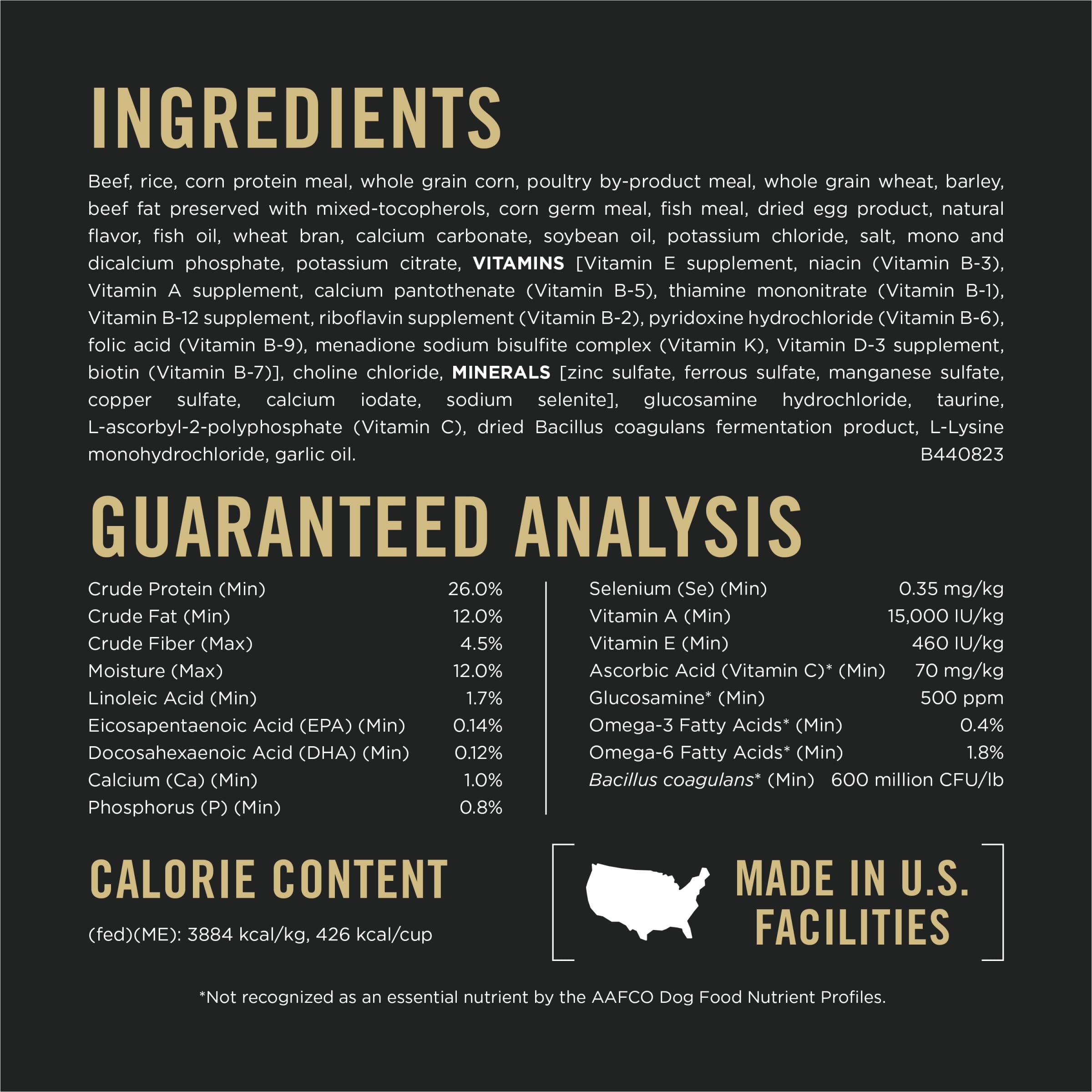 Ingrédients principaux boeuf dans Purina Pro Plan Grande.