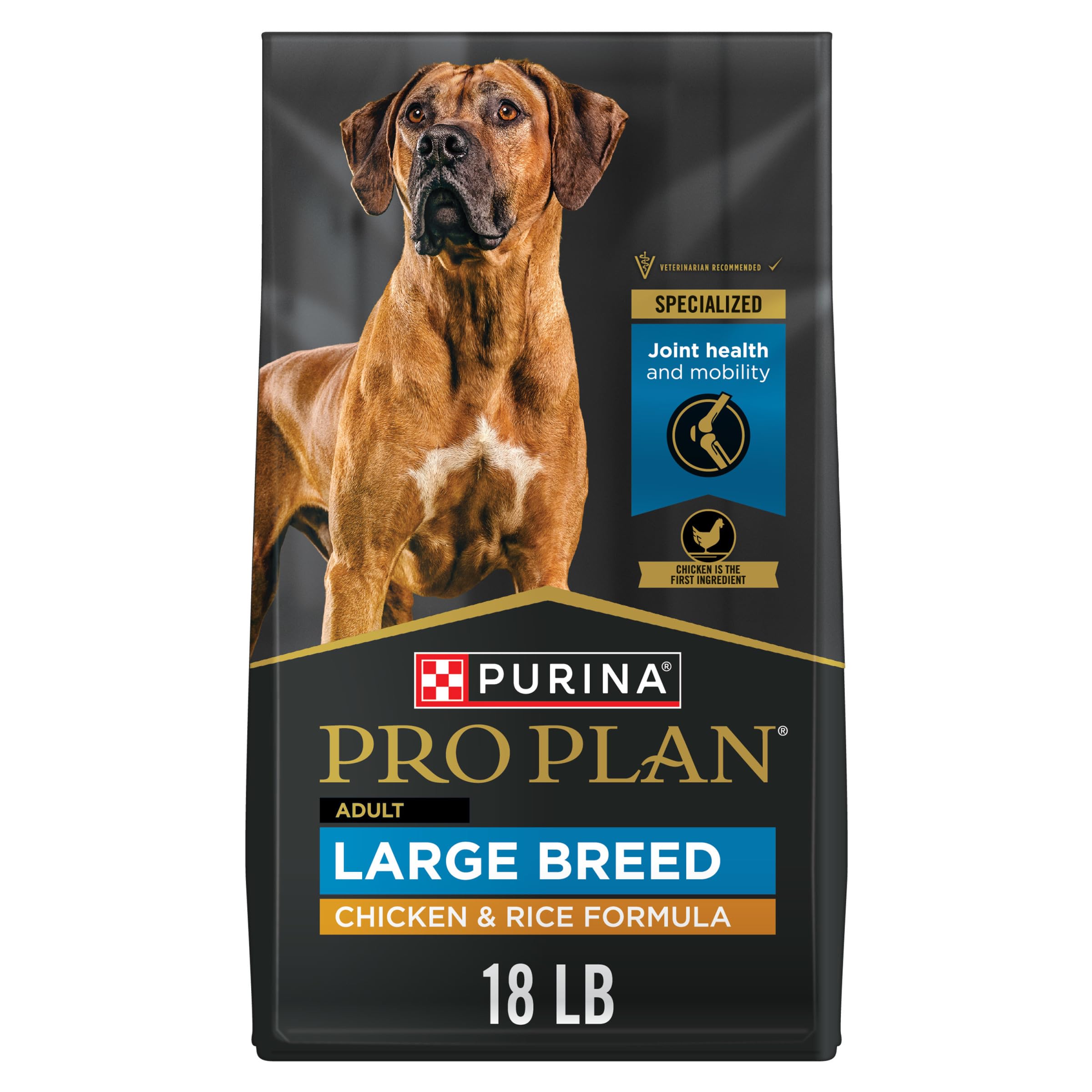 Purina Pro Plan Grande Race sac croquettes poulet et riz, soutien nutritionnel quotidien.