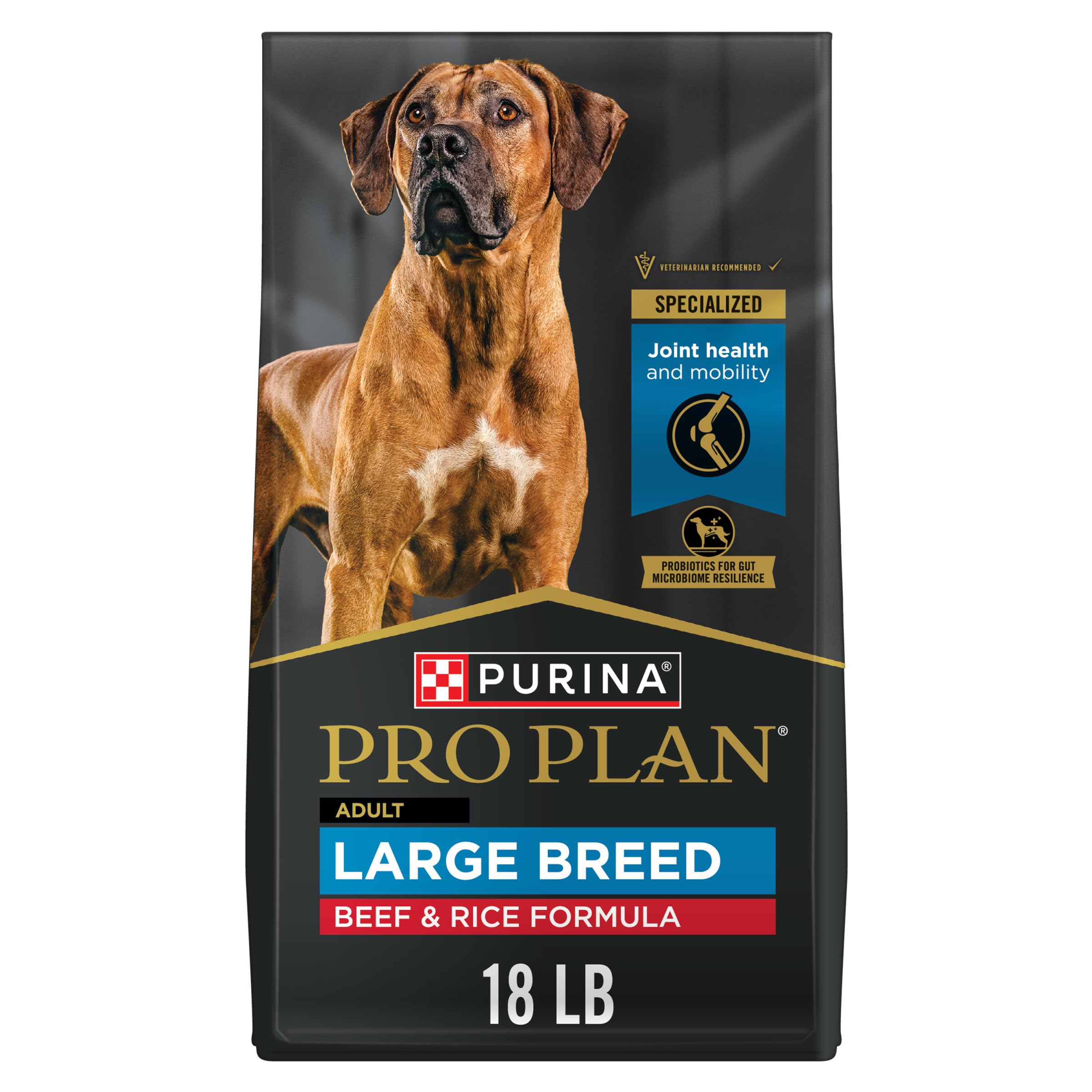 Purina Pro Plan Grande croquettes boeuf riz, idéale pour grands chiens.