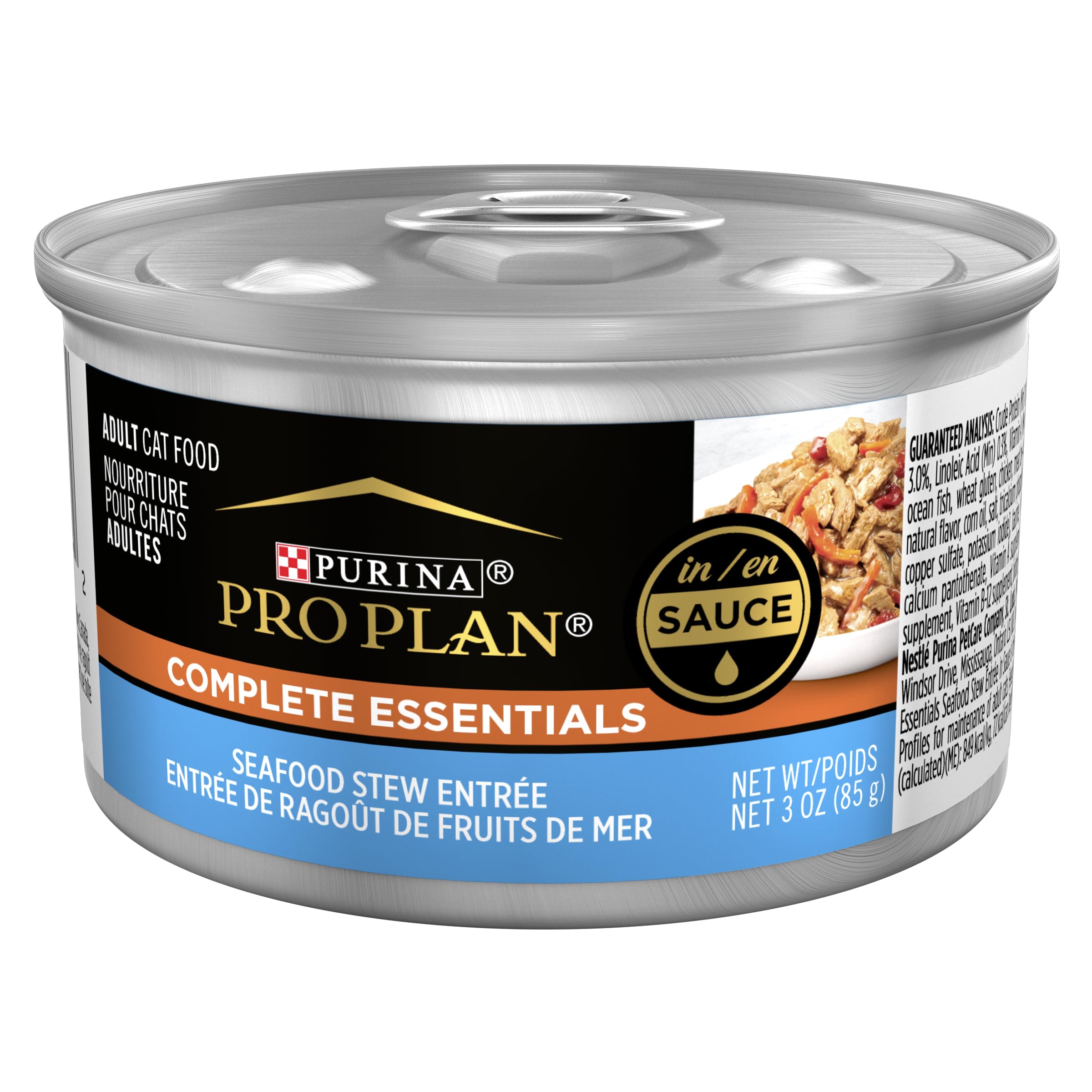 Purina Pro Plan Gravy Seafood Stew, bocal 3oz poisson, appétit soutenu pour chats adultes.