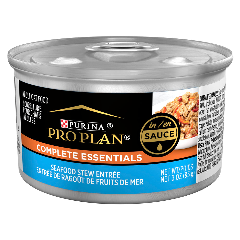 Purina Pro Plan Gravy Seafood Stew, bocal 3oz poisson, appétit soutenu pour chats adultes.