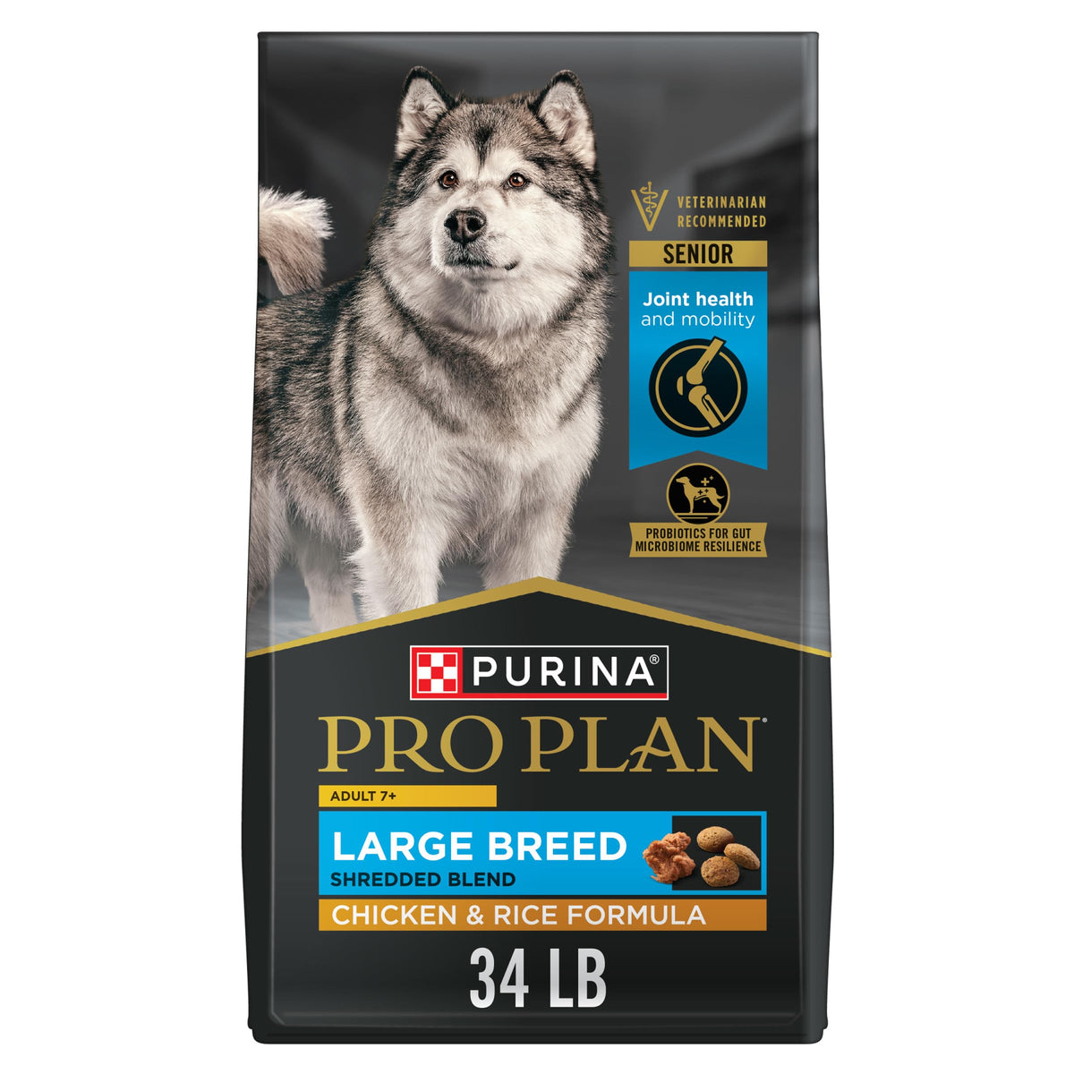 Purina Pro Plan Gros Chien Adulte 7 Plus – Morceaux effilés poulet et riz.