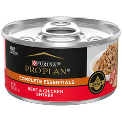 Purina Pro Plan haute protéine, sauce boeuf-poulet, pour chats actifs.