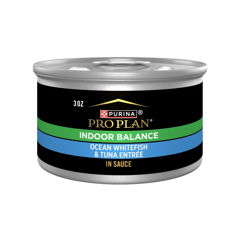 Purina Pro Plan Indoor Balance poisson blanc océan et thon en sauce, emballage séduisant