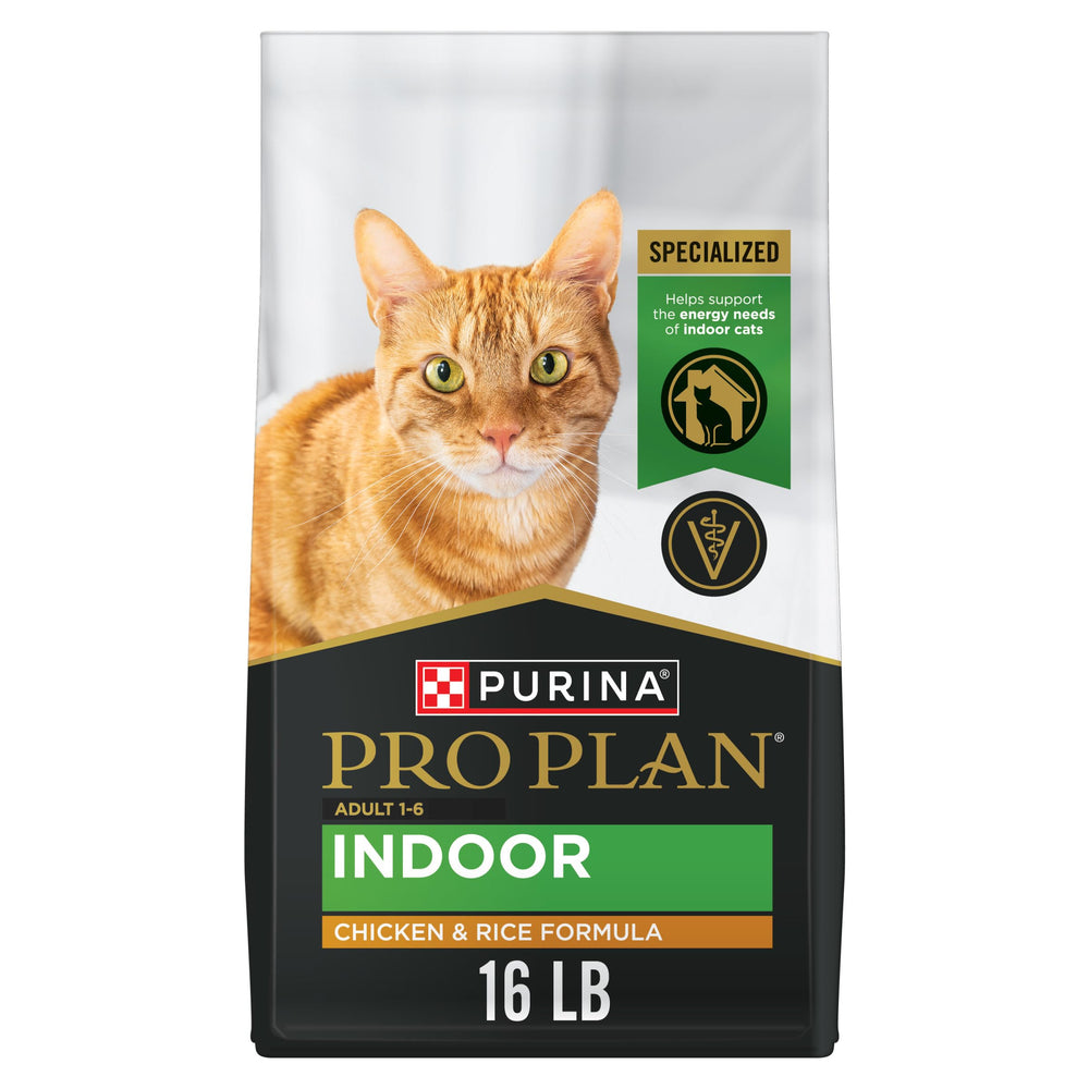Purina Pro Plan Indoor, sac 16 lb, poulet et riz, soutien à la masse maigre et énergie.