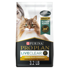 Purina Pro Plan LiveClear 7+ chat, emballage prêt à l'emploi.