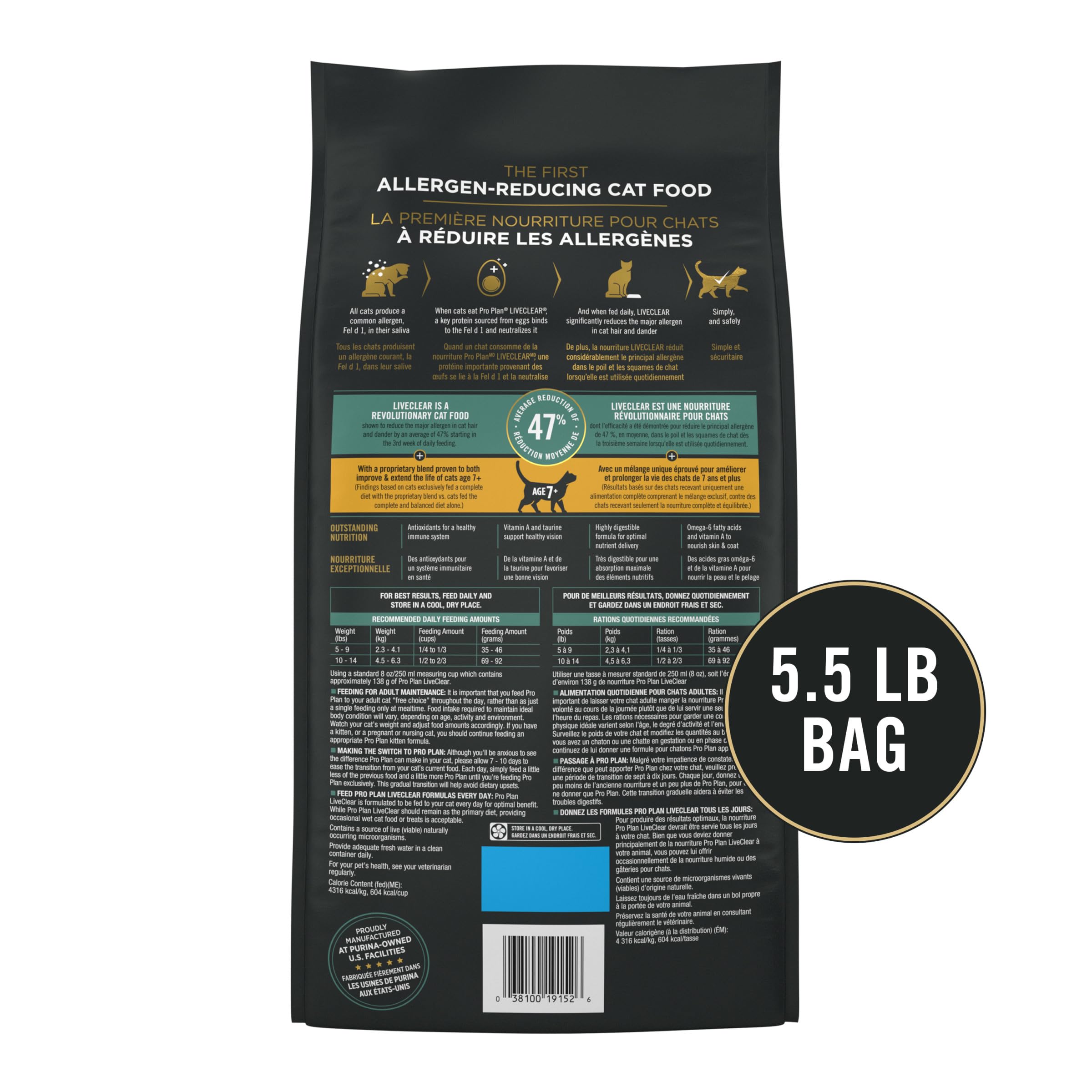 Purina Pro Plan LiveClear; réduction Fel-D1 dans le pelage et les pellicules.