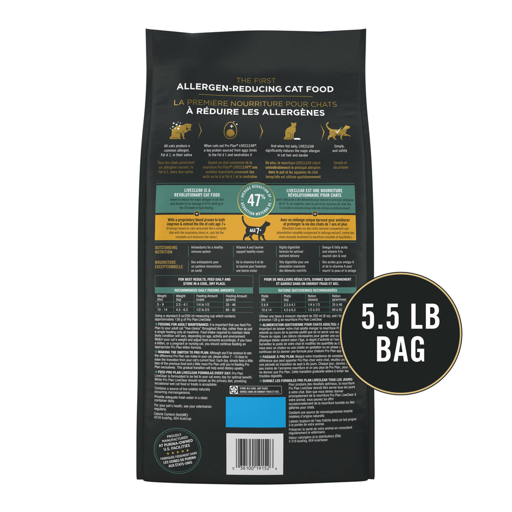 Purina Pro Plan LiveClear; réduction Fel-D1 dans le pelage et les pellicules.