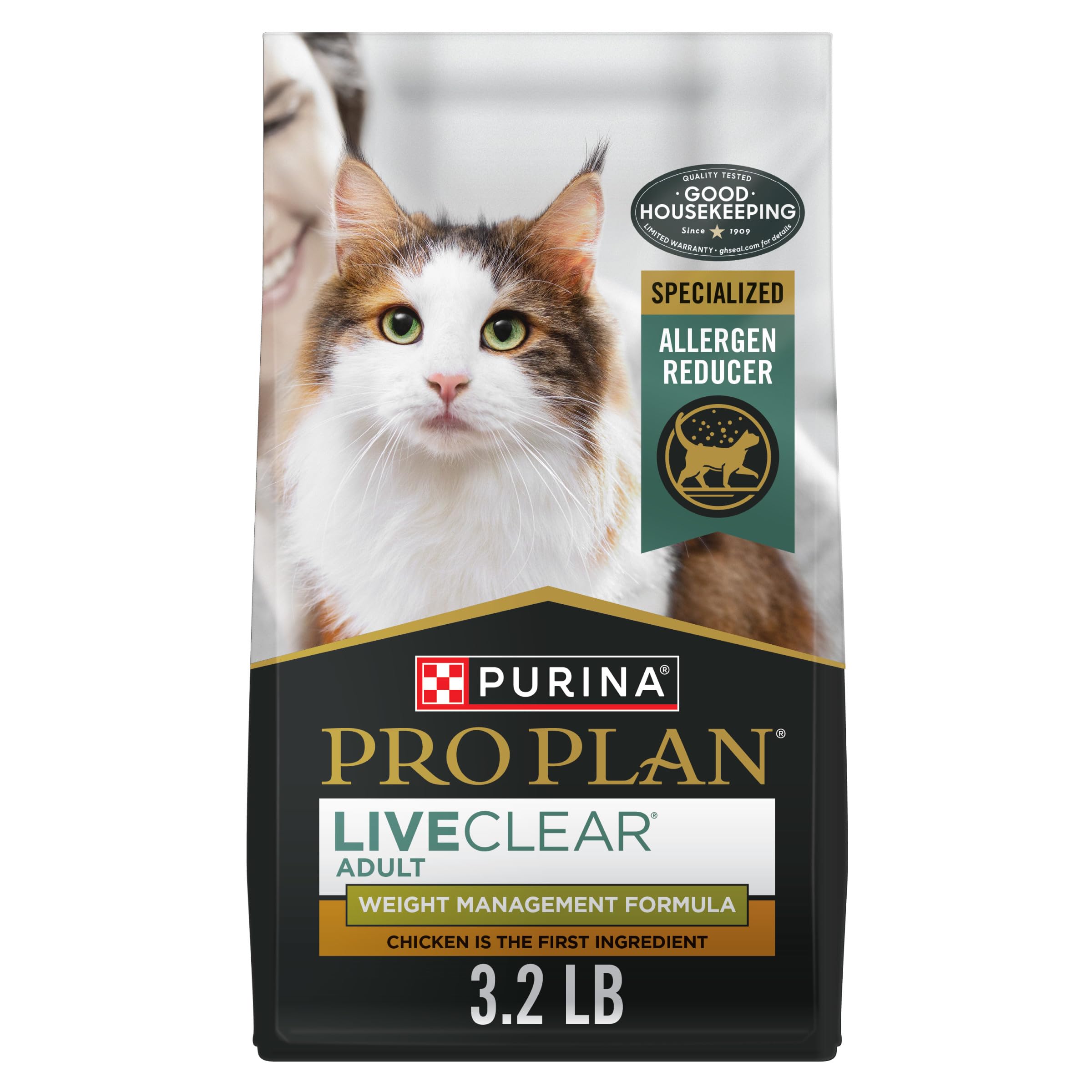 Purina Pro Plan LIVECLEAR, sac chat poulet-riz 1,45 kg, pratique et prêt à l’emploi.