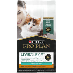 Purina Pro Plan LiveClear chaton poulet riz sac 3,2 lb front - emballage pratique pour demarrage