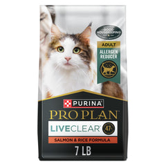 Purina Pro Plan LIVECLEAR saumon et riz, boîte 7 lb, protéines élevées pour muscles.