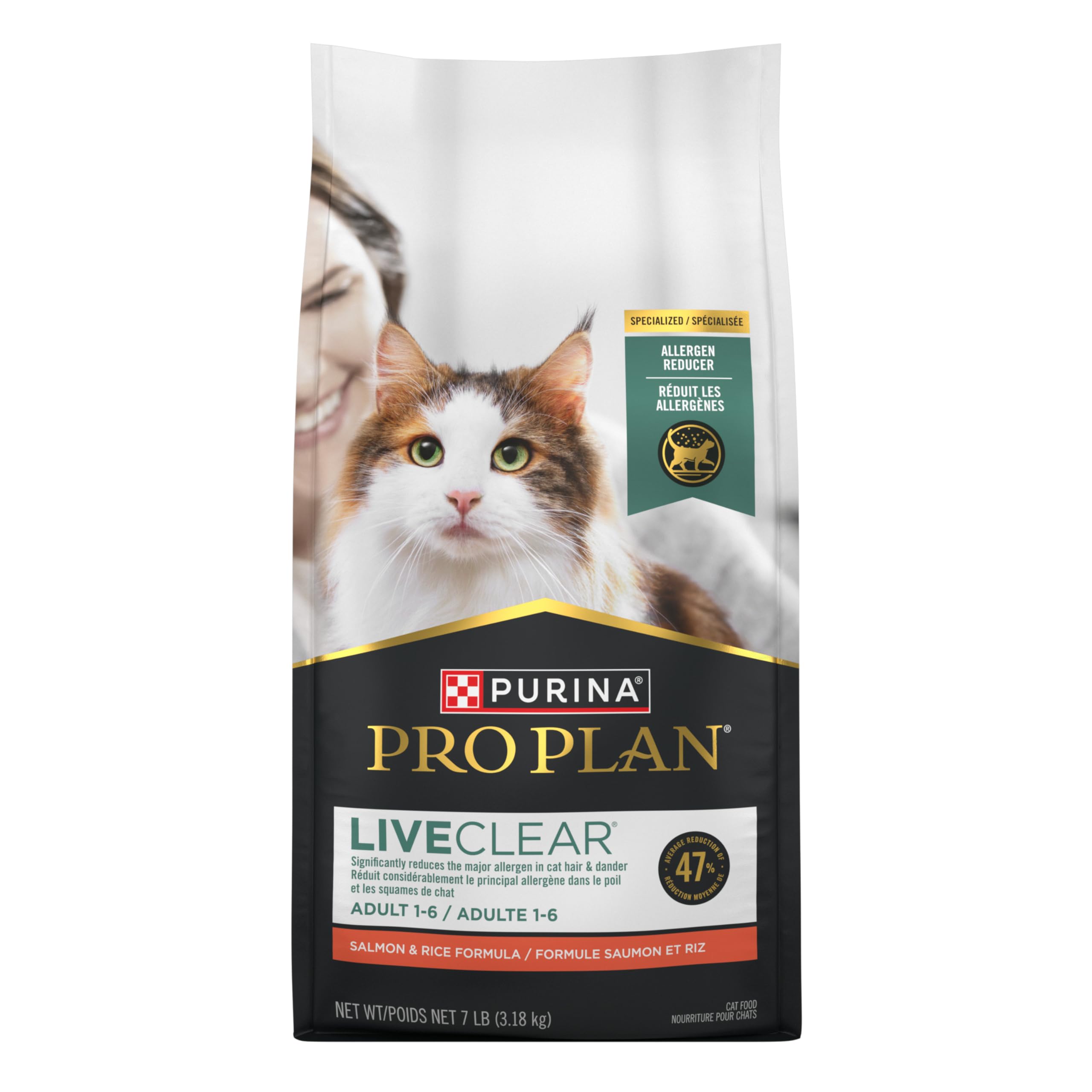 Purina Pro Plan LIVECLEAR croquettes, probiotiques vivants pour digestion.