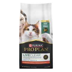 Purina Pro Plan LIVECLEAR croquettes, probiotiques vivants pour digestion.