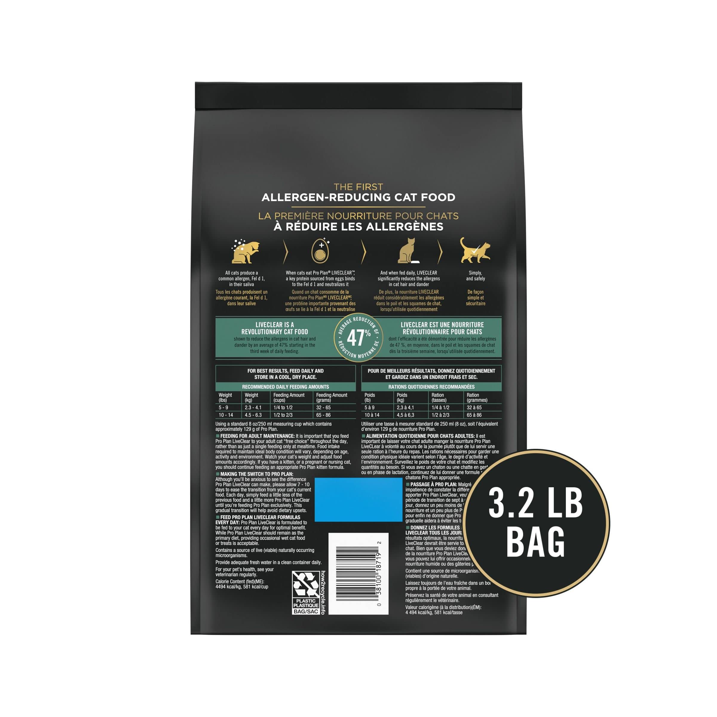 Utilisation quotidienne recommandée de Purina Pro Plan LIVECLEAR