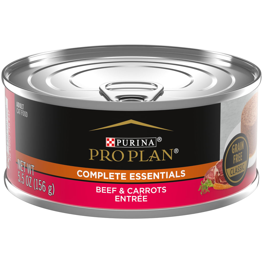 Purina Pro Plan Pâté Chat sans céréales, emballage pratique pour le stockage.