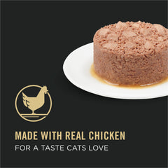 Purina Pro Plan Pâté Chat, morceaux de poulet apparents pour attirer l’appétit.