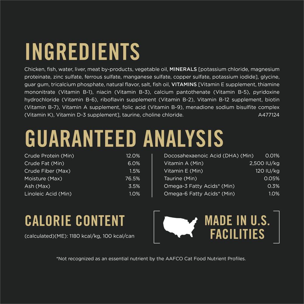 Purina Pro Plan Pâté humide au poulet, riche en DHA et oméga-6 pour le pelage.
