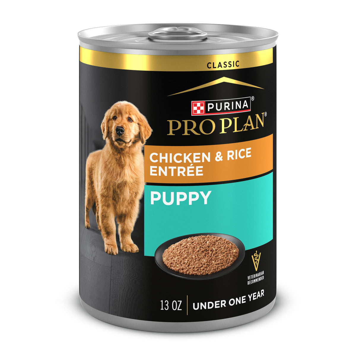 Purina Pro Plan Pâté Chiots Poulet Riz : texture crémeuse facilitant l'alimentation.