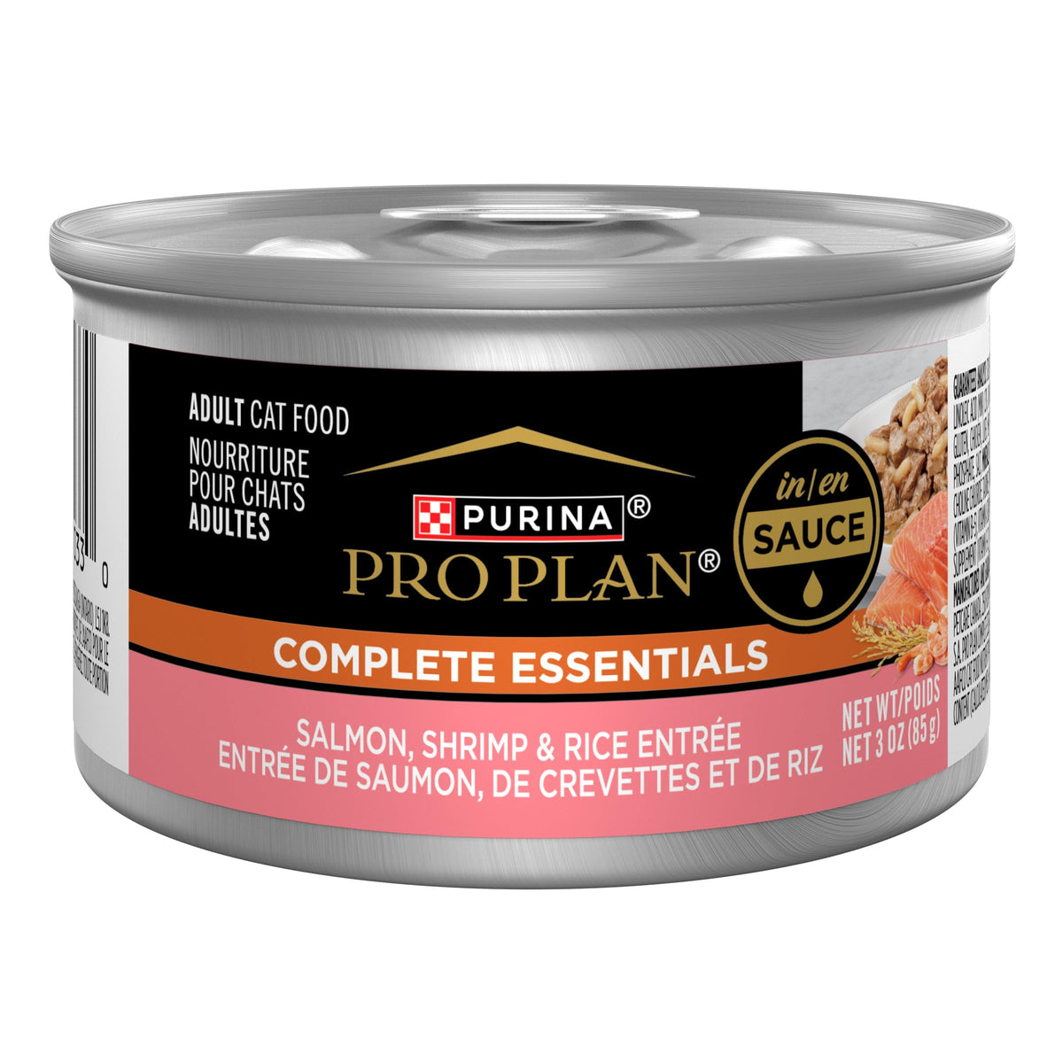 Purina Pro Plan Pâté Saumon-Crevettes dans sauce, goût appétissant et hydratant pour chat adulte.