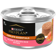 Purina Pro Plan Pâté saumon et riz brun en boîte, goût apprécié par les chats adultes.