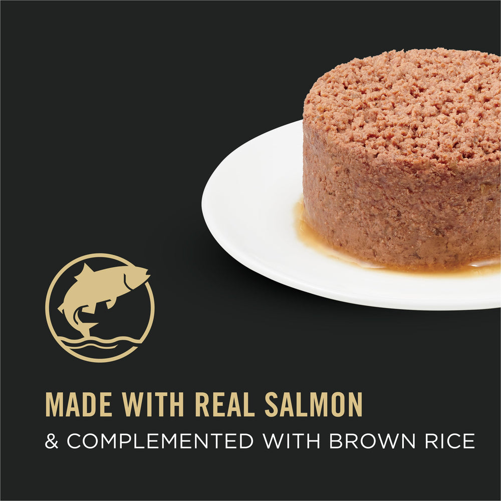 Purina Pro Plan Pâté Saumon-Riz, ingrédients réels de saumon pour plus de saveur.