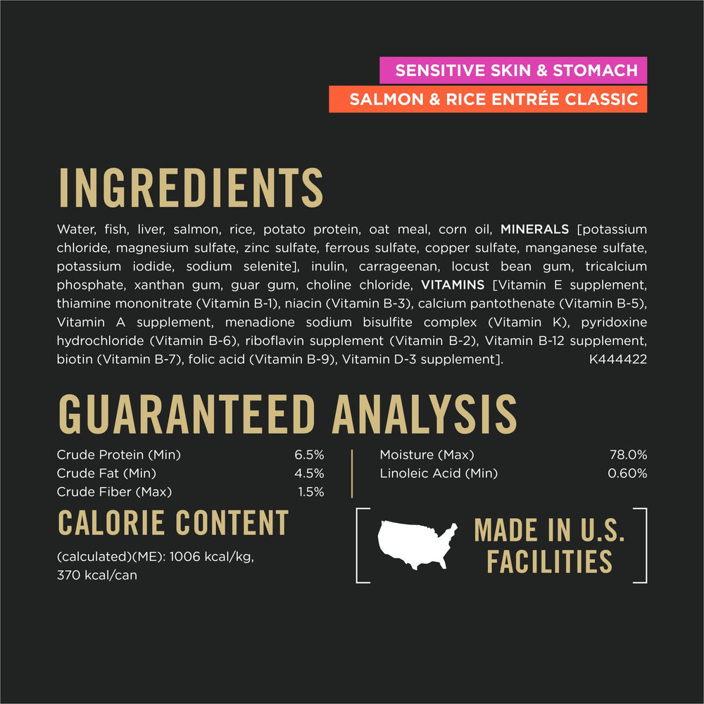 Purina Pro Plan Pâté Saumon-Riz oméga pour peau et pelage.