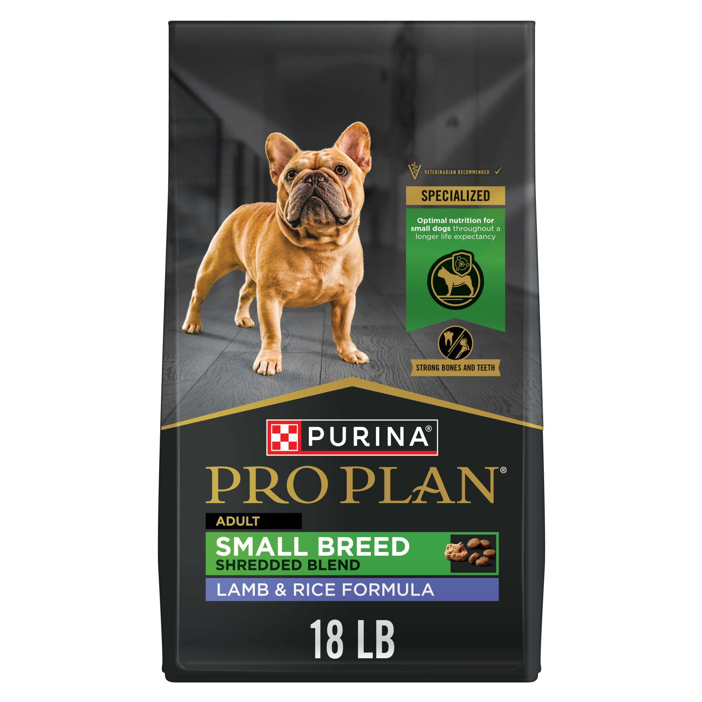 Purina Pro Plan Petit Chien croquettes émiettées agneau riz, facile à mâcher pour petites races.