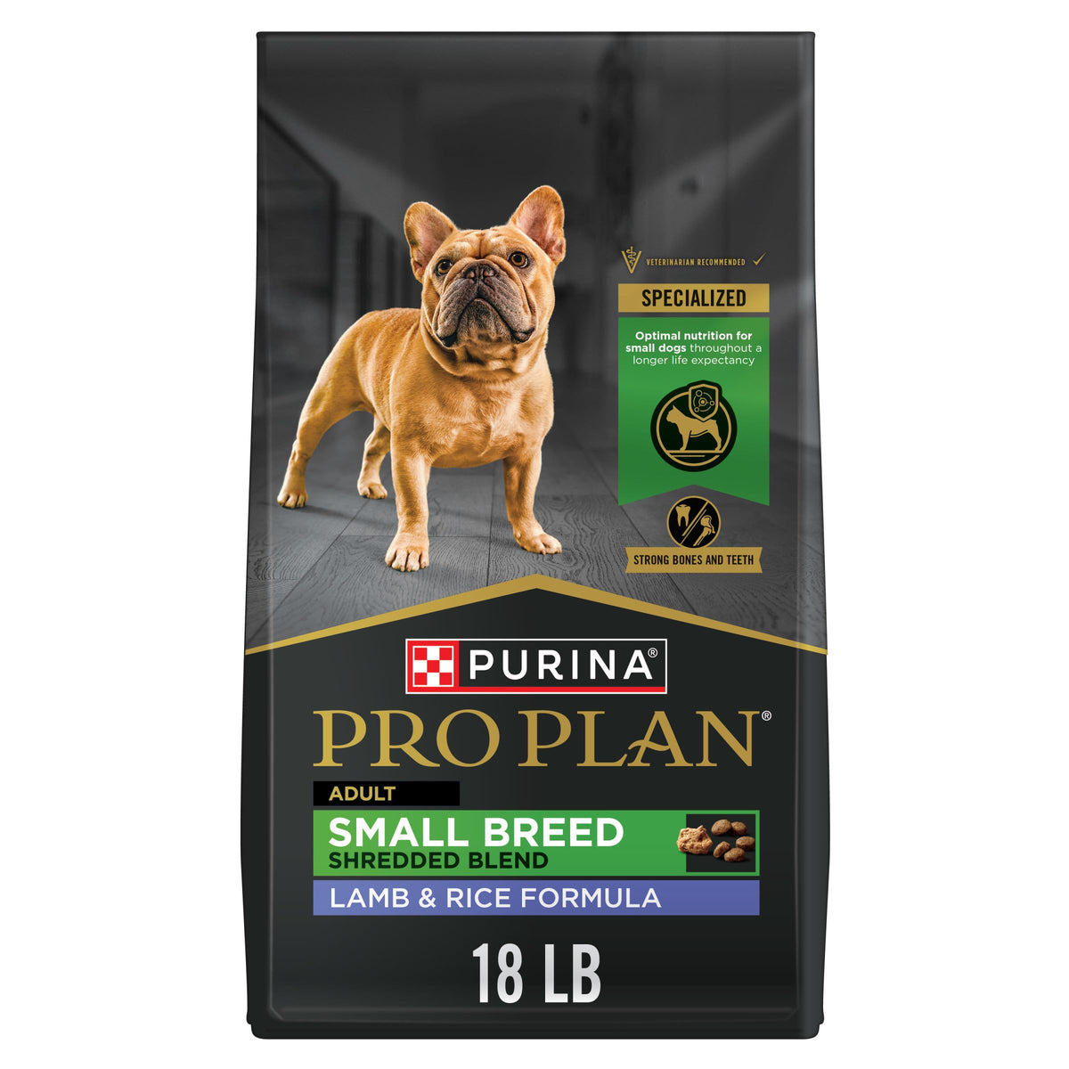 Purina Pro Plan Petit Chien croquettes émiettées agneau riz, facile à mâcher pour petites races.