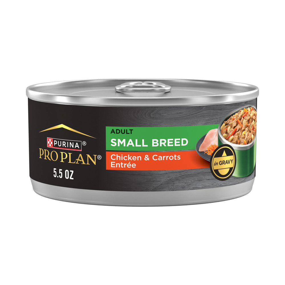 Purina Pro Plan Petit Chien - poulet et carottes en sauce, protéines de qualité pour chiens actifs.